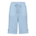 thumbnail image 4 of Cmfcve Bermuda Shorts for Women Knee Length Longer Shorts Summer Cotton Blend Casual Elastic Waisted Short Pants, 4 of 5