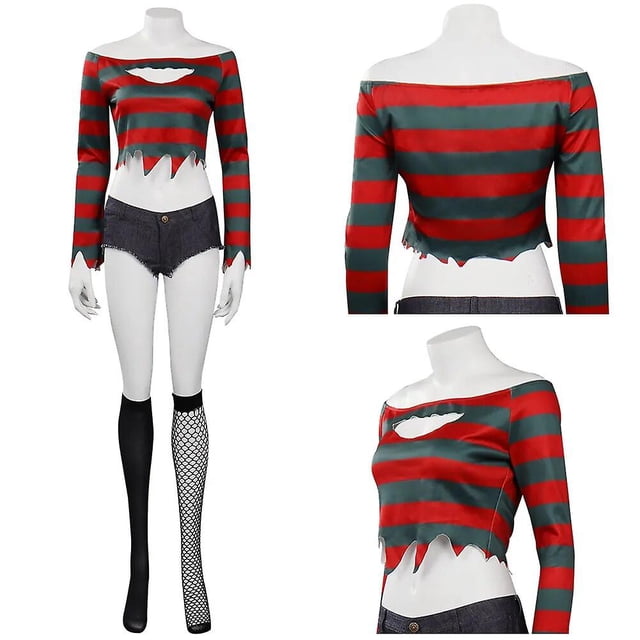 Disfraz de Freddy Krueger para mujer, disfraz de película de terror callejero de pesadilla, ropa de juego de rol para fiesta de Halloween y adulto