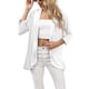 thumbnail image 4 of Cárdigan de manga tres cuartos para mujer de VISgogo, blusas con dobladillo caído con volantes de Color sólido con parte delantera abierta, prendas de vestir finas de estilo informal de calle VISgogo  moda, 4 of 6