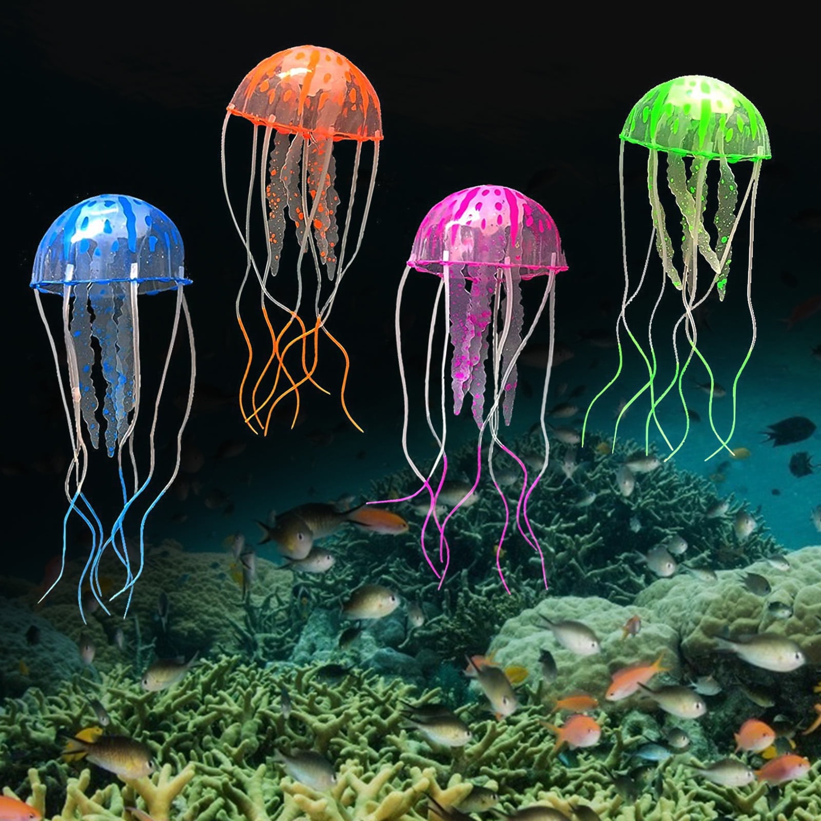 Aquarium Fish Tank Decor Artificial Glowing Effect Jellyfish Underwater Ornament 
