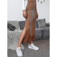 thumbnail image 3 of Women's Elastic Waisted Split Thigh Rib Knit Long Maxi Bodycon Pencil Skirt S-2xl S, 3 of 4