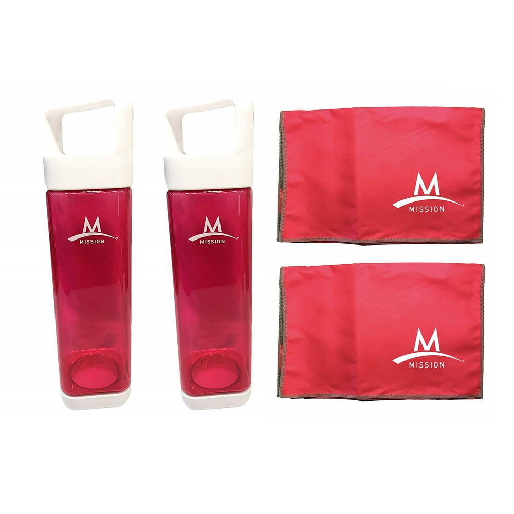 Mission Fuel & Cool Set of 2 Water Bottles & Cooling Towels (Pink