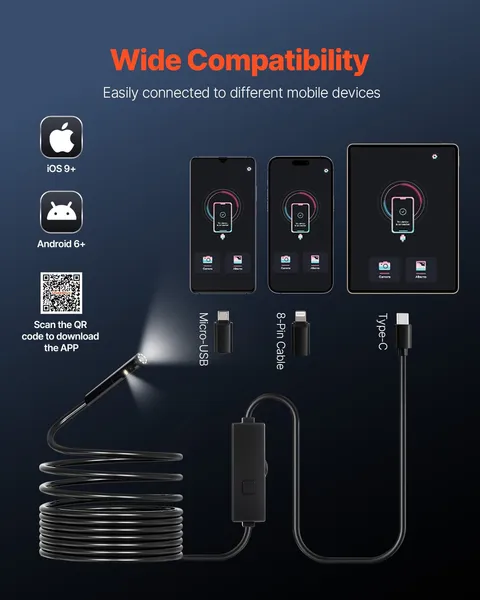 Endoscope Camera Dual Lens Borescope 1920P HD Inspection Camera 8+1 LED Light 2X Zoom 16.4FT Snake Cable IP67 Waterproof for Auto Plumbing Android iOS