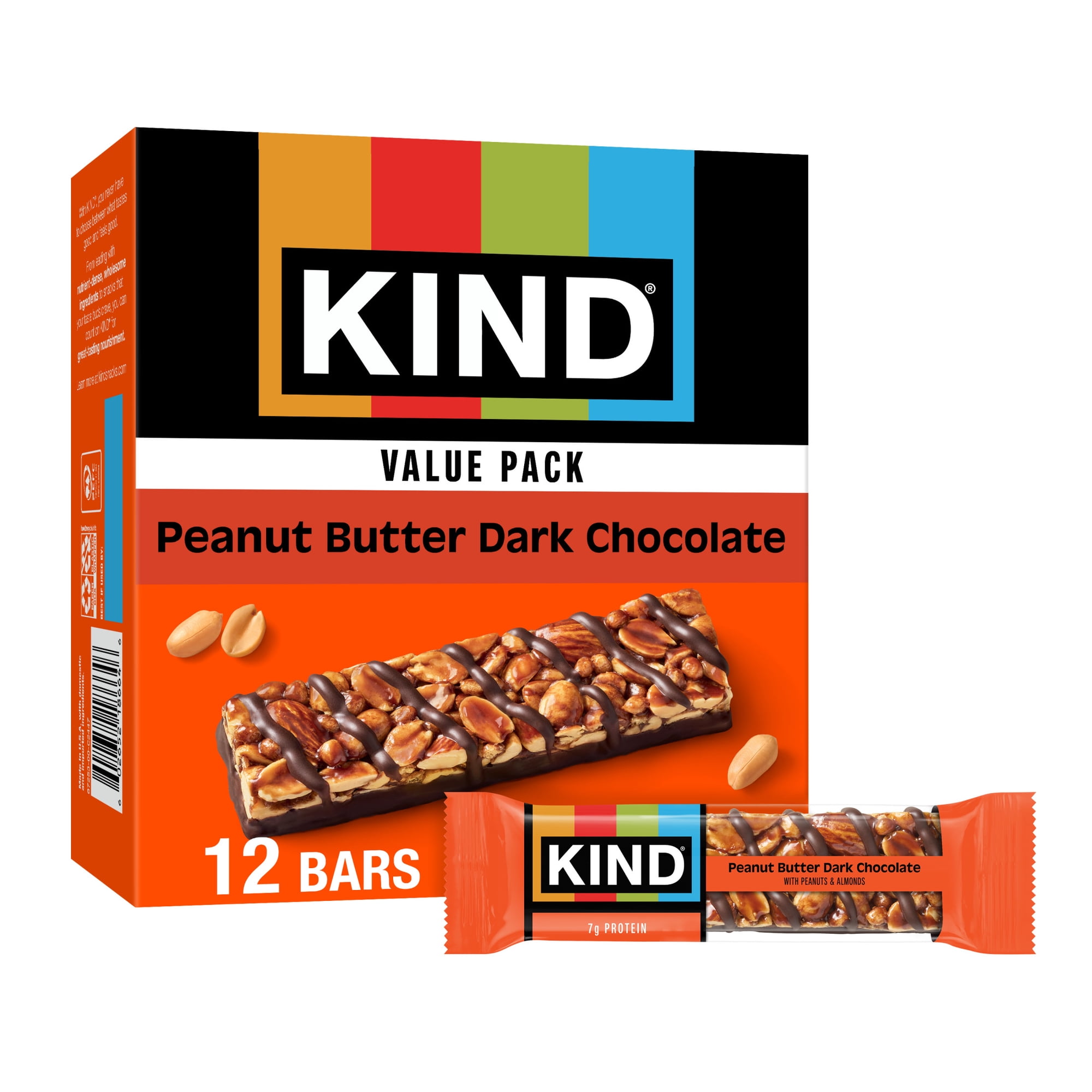 KIND Snack Bars, Peanut Butter Dark Chocolate, Gluten Free, Low Sodium, 1.4oz, 12 Count