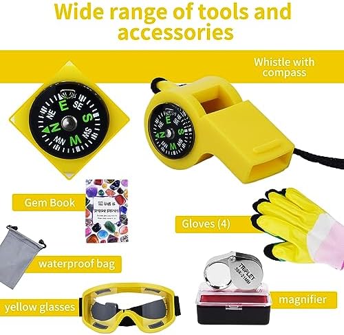 16-Piece Geological Rock Hammer Kit, Portable 32-ounce Hammer and Chisel Backpack Set, Suitable for Rock Hunting, Gold Mining, Ideal for Beginners and Enthusiasts.(yellow)