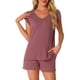 thumbnail image 1 of Conjunto de lounge de 2 piezas para mujer INSPIRE CHIC, suéter de punto, camiseta de manga corta y pantalones cortos, conjunto de pijama en rojo vino, 1 of 5