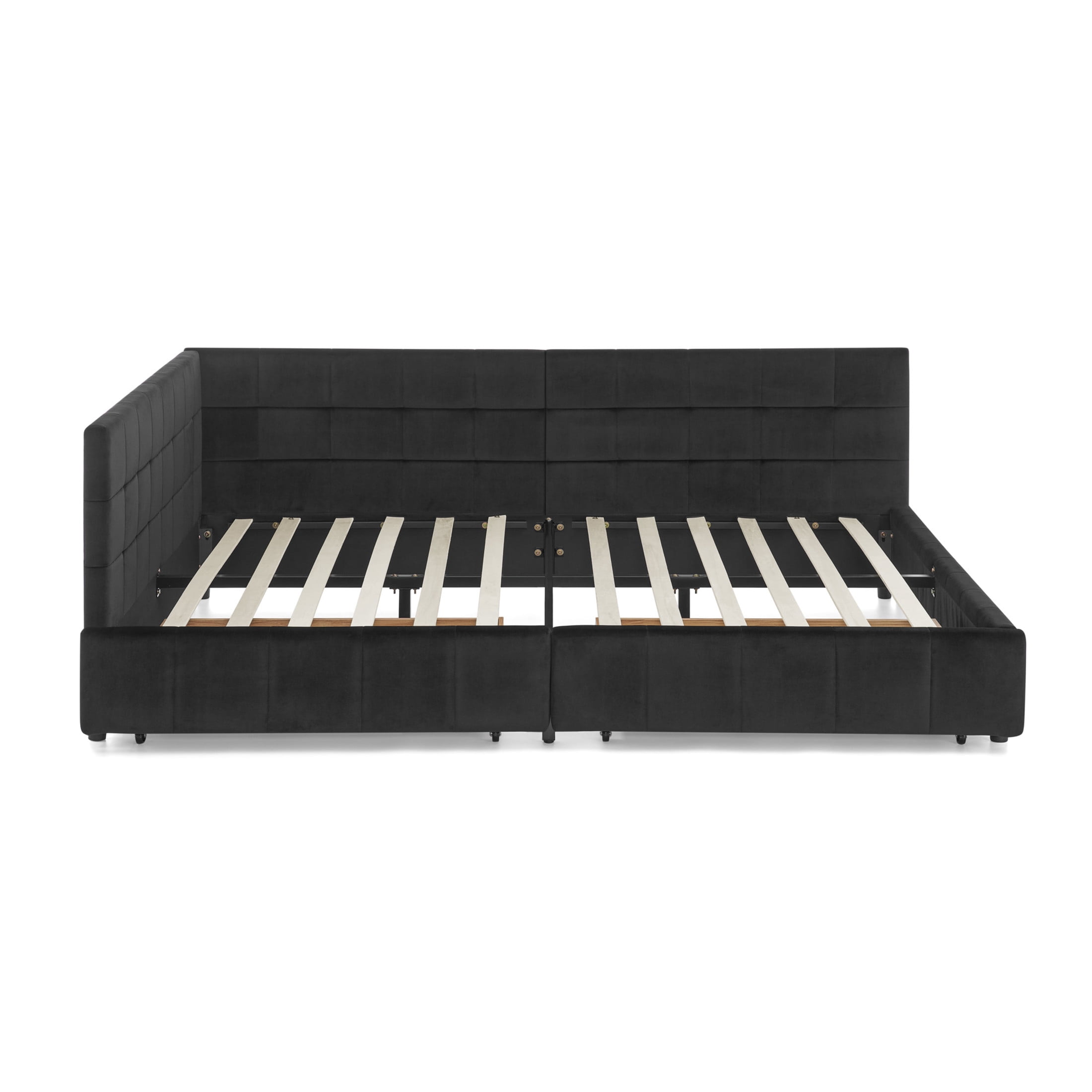 Noble House Carola Full Size Velvet Daybed Frame, Tufted Upholstered Sofa Bed with Underbed Storage Drawers, Black
