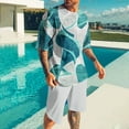 thumbnail image 2 of Ensemble pour Hommes : Blouse à Manches Courtes à Col Rond et Shorts à Taille Élastique, Tenue d'Été Décontractée en Polyester pour l'Extérieur, Bleu Taille P, 2 of 5