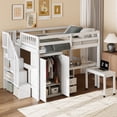 thumbnail image 4 of Harper & Bright Designs Full Size Loft Bed with Stairs and Wardrobe, Wood Full Storage Bed with Desk & Bookshelf for Boys Girls, White, 4 of 18