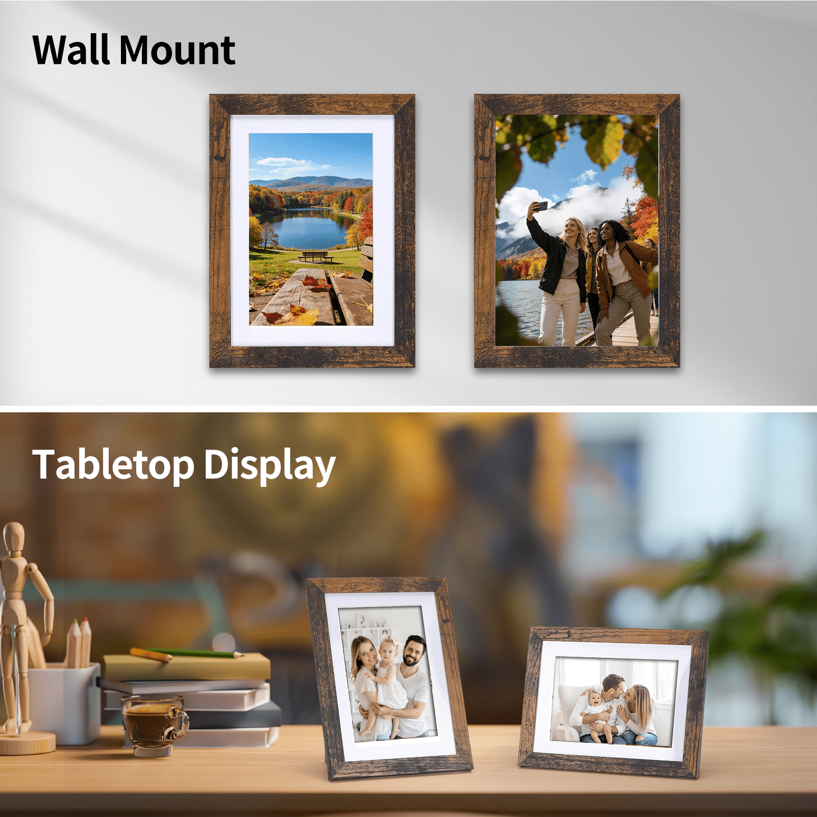 15 Pack 5x7 Picture Frames Matted to 4x6 Photos, Gallery Wall Picture Frame, Brown