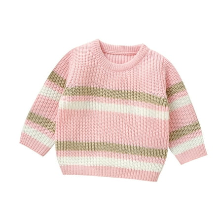 

Boys Sweater Toddler Baby Crewneck Striped Kids Pullover Shirt Winter Warm Coat Winter Clothes Knit Sweaters 12-18 Months