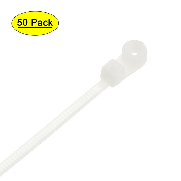 6 Inches White Mount Head Cable Zip Ties Screw Hole Nylon Wire Strap 50 Pack