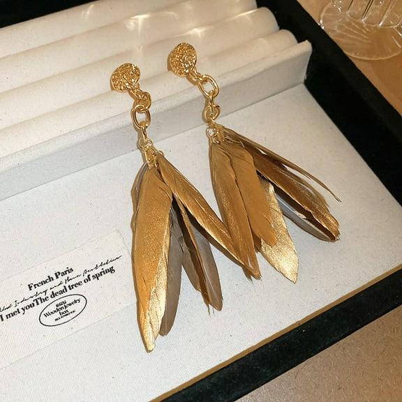 LunaGlo Chain Feather Tassel Earrings Retro Design Earrings for Women