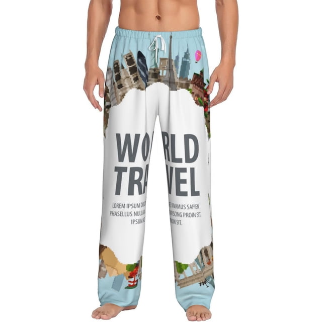 Kdxio World Travel Pattern Men's Pajama Pants, Elastic Waist with Drawstring and Pockets, Comfortable Loungewear-X-Large