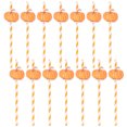 thumbnail image 1 of KAKOWELY 40 pajitas de papel con forma de calabaza, a rayas, para decoración de Halloween, creativas, para fiestas (naranja), 1 of 4