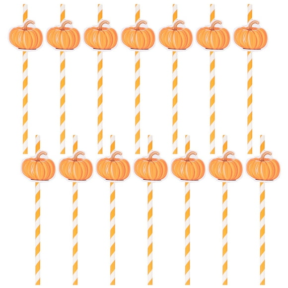 KAKOWELY 40 pajitas de papel con forma de calabaza, a rayas, para decoración de Halloween, creativas, para fiestas (naranja)
