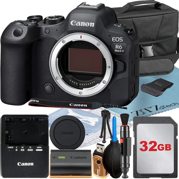 Canon EOS R6 Mark II Mirrorless Camera (Body) with 4K Video + 32GB Memory Card + Case + ZeeTech Accessory Bundle