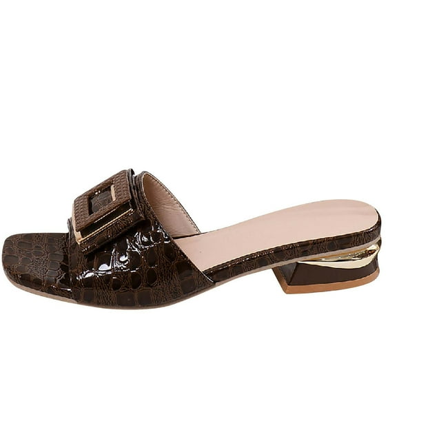 CHGBMOK Womens Sandals Square - Toe Mule Sandals with Decorative Buckle and Textured Upper Sizes 36-42
