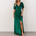 thumbnail image 1 of SMihono Robe d'Été Bohème pour Femmes Grande Taille Mode Décontractée Printemps et Été Fendue Col en V Manches Courtes, 1 of 6
