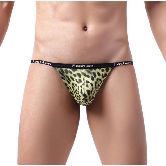 Hinvhai Clearance Men's Underwear Low Waist Underwear Sexy Leopard Print Men's Underwear Yellow 8(XL)