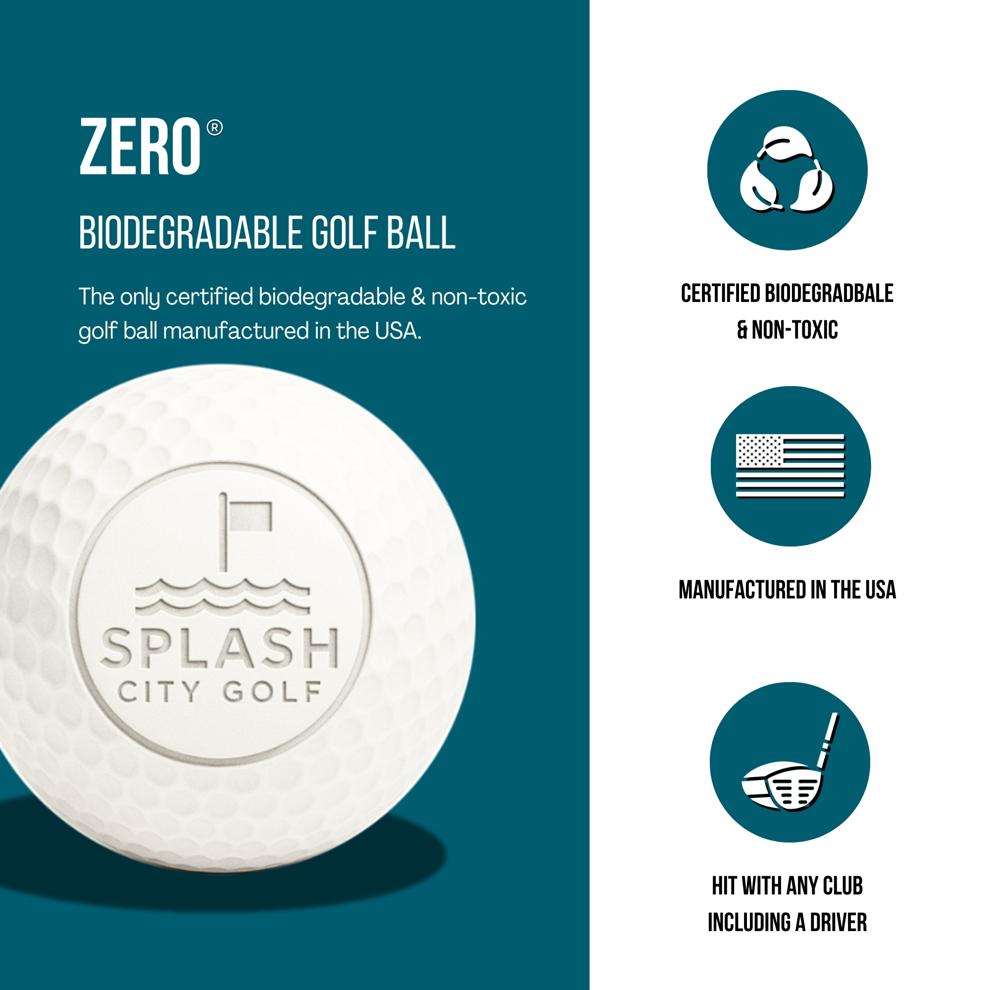 ZERO Biodegradable Golf Balls, 100 Count, Eco-Friendly, Made in USA
