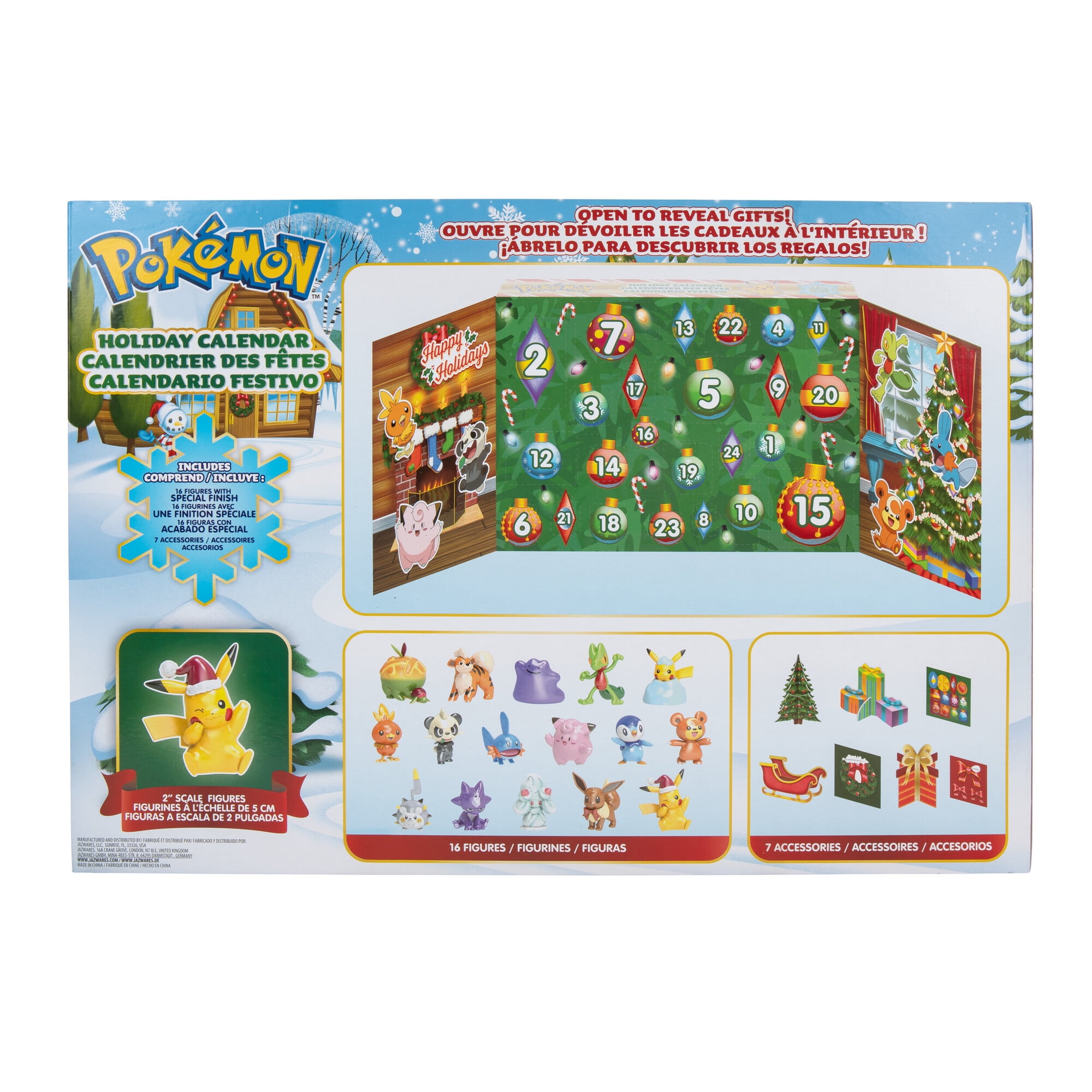 Pokémon Holiday Calendar  - Features 16 2 inch Battle Figures with Special Finish and Eight Unique Accessories (2022)