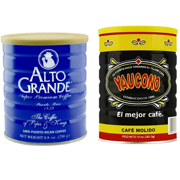 Alto Grande Super Premium Ground Coffee 8.8 Ounce Canister and Yaucono Ground Coffee 10 Ounce Canister