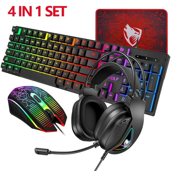 USB Wired Gaming Keyboard and Mouse and Headset Combo LED RGB Backlit 104 Keys Mechanical Feel for Laptop Computer Gamer Bundle