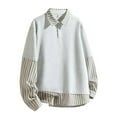 thumbnail image 1 of vdgthytj Plus Size Sweatshirts for Men Long Sleeve Quarter Button Lapel 2 in 1 Pullover Trendy Color Block Striped Tops, 1 of 8