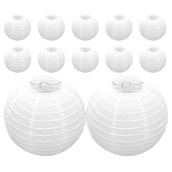 12 faroles de papel blancos: Faroles redondos plegables de 25 cm - Pantalla de lámpara de bola de papel blanca plegable - Decoración de techo para fiestas de Navidad y Año Nuevo