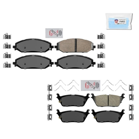 Front & Rear Ameri Brake Ceramic Brake Pads Hardware Fits for 2019-2021 Ram 1500