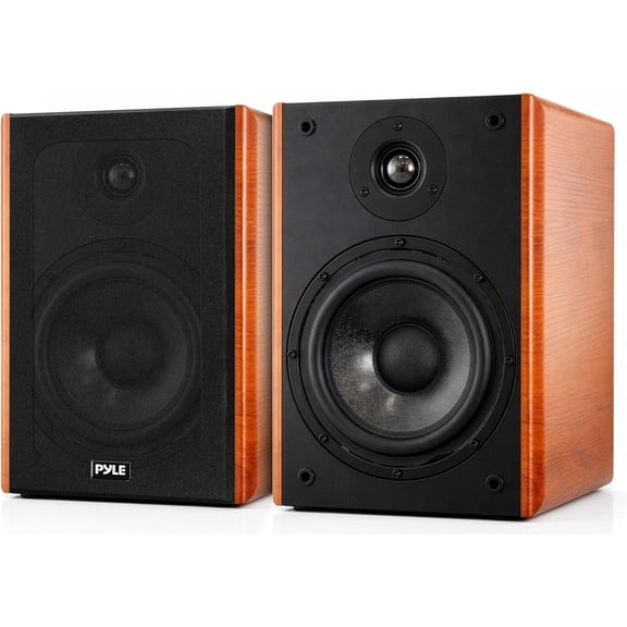 Pyle 5.25" Home Wooden Bookshelf Speakers 200W Max Power 1" Silk Dome Tweeter & Aluminum Voice Coil