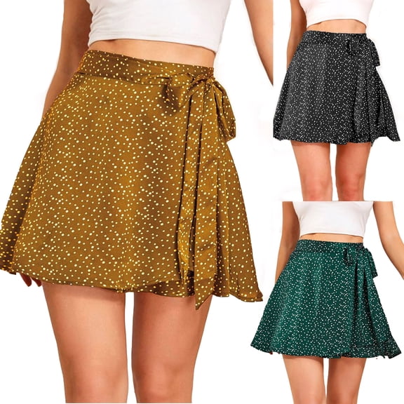 Cekizud Skirts for Women Polka Dot High Waist Ruffled Ruched Mini Skirts,Sizes S-XL
