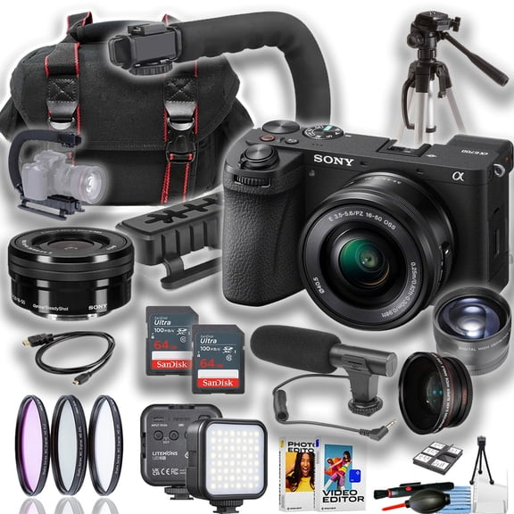 Sony a6700 Mirrorless Camera (Black) International Version (No Manufacturer Warranty) w/ 16-50mm Lens LED Light Microphone Tripod (21-Pc Bundle)