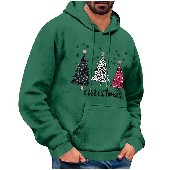 Christmas Hoodies For Men Fashion Casual Color Block Hoody Classic Printed Graphic Holiday Hooded Sweatshirts With Pocket
