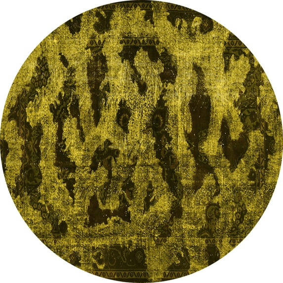 Ahgly Company Machine Washable Indoor Round Persian Yellow Bohemian Area Rugs, 5' Round