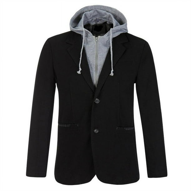 Traje de hombre con capucha y sombrero extraíble con costuras, traje informal ajustado de dos botones, chaqueta de una pieza de gran tamaño