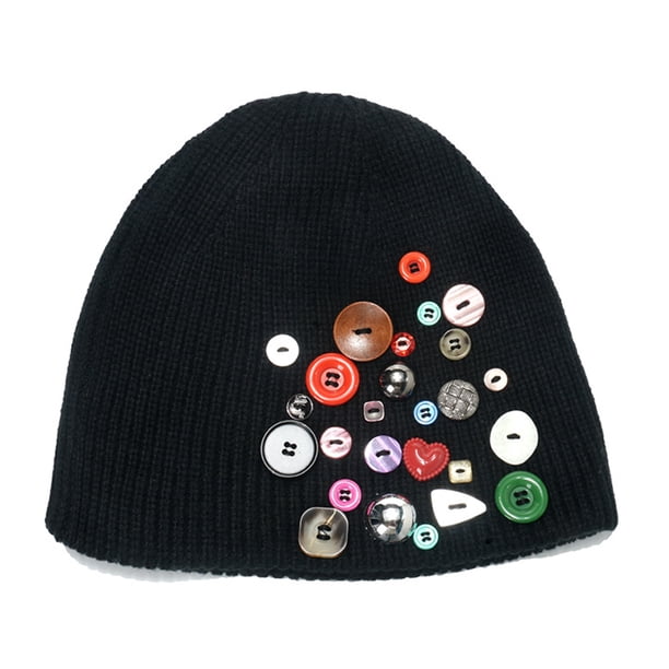Gorro de punto con botones de colores, gorros de calavera con botones Y2K para mujer y hombre, gorros cálidos para exteriores e invierno