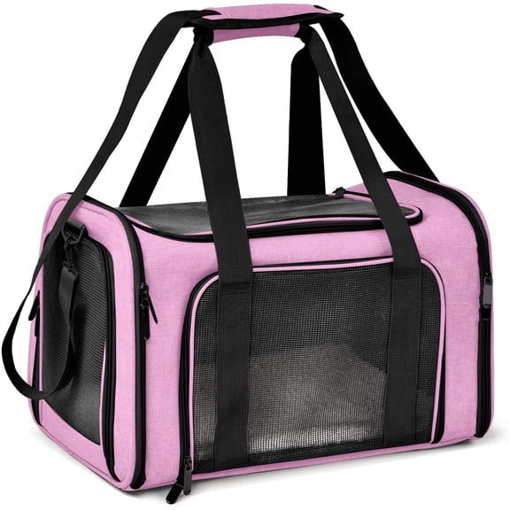 Large Soft Sided Cat and Pet Carrier for Cats and Puppies up to 25Lbs - Collapsible, Waterproof Travel Carrier - Black