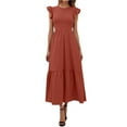 thumbnail image 1 of Vestido largo con mangas con volantes y pliegues para mujer - Extralargo informal con bolsillos, 1 of 8