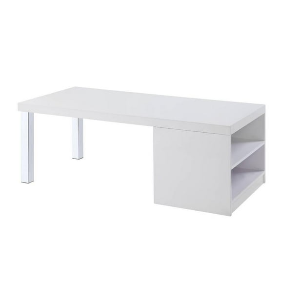 HomeRoots 47" Chrome And White Rectangular Coffee Table With Shelf