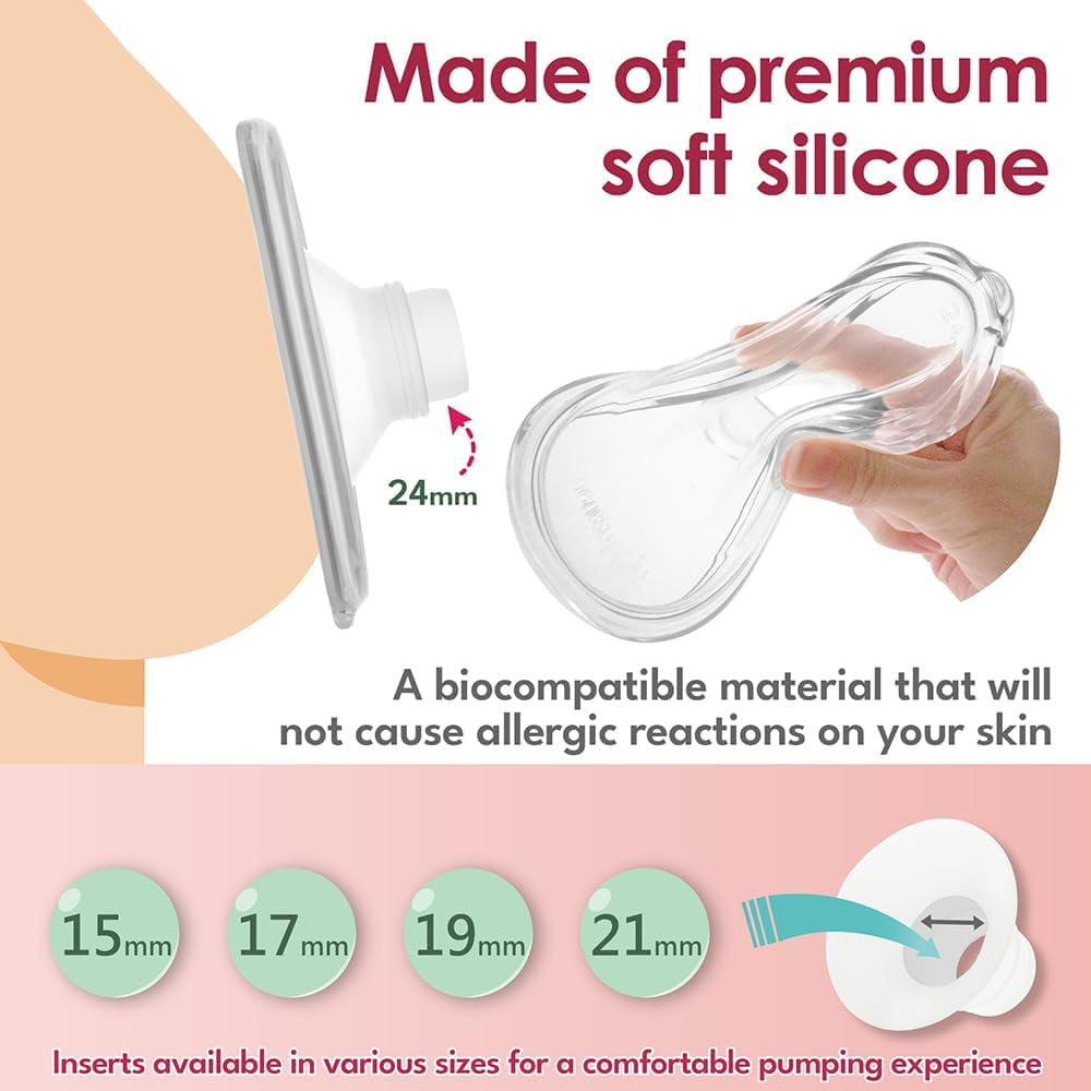 Nenesupply Handsfree Wearable Breastmilk  Collection Cups Compatible with Elvie Stride Stride 2 Breast Pumps. 24mm Silicone Flanges Pump Parts Accessories 19mm 21mm inserts