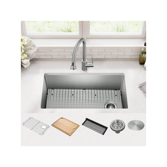 Eastvita Évier de Cuisine Encastré de 30/33 Po/poste de Travail pour Bol Simple Ou Double/acier Inoxydable Calibre 16 avec Planche à Découper/tailles 30*19/33x19