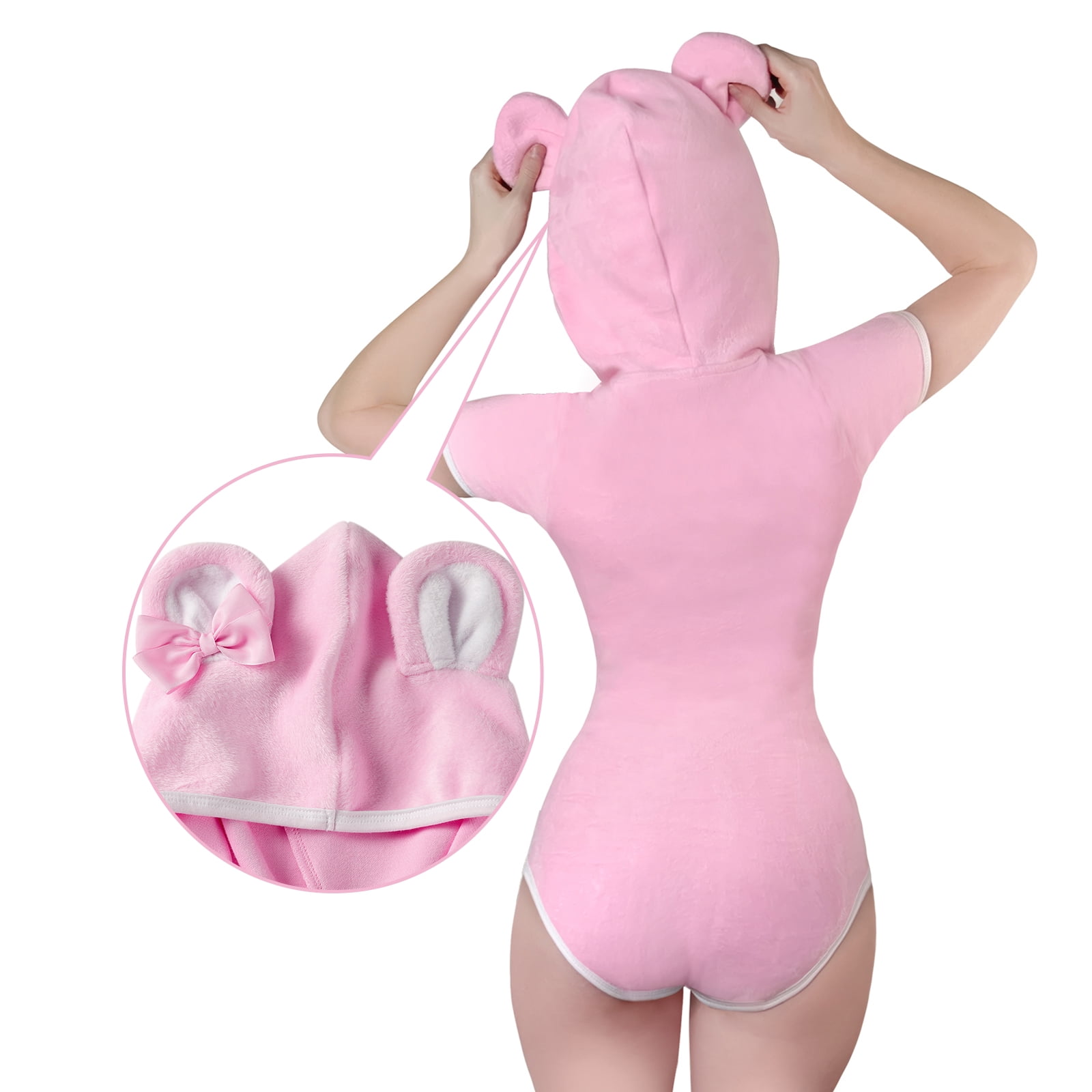 Littleforbig Cotton Romper Onesie Pajamas Bodysuit - Teddy Bear Onesie Pink 3X-Large