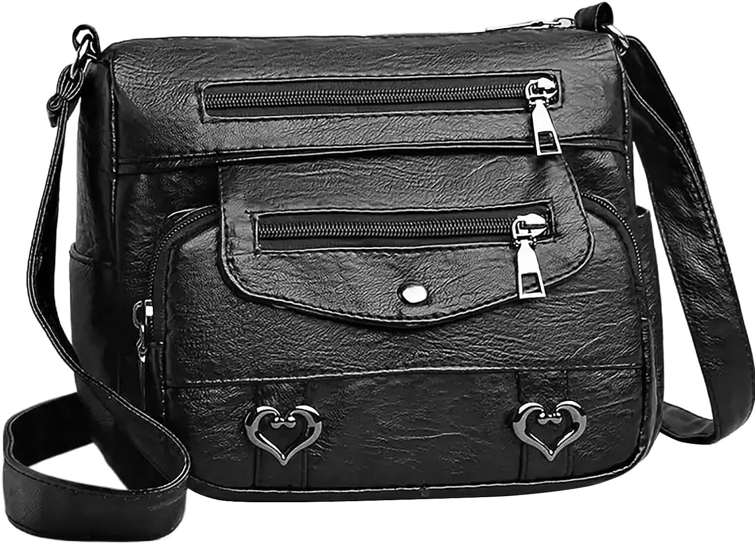 Bag Women Heart Decor Crossbody Bag Vintage PU Leather Shoulder Bag
