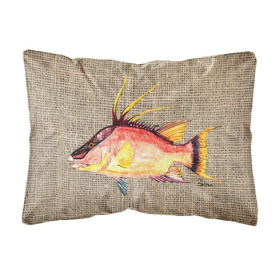 Carolines Treasures 8753PW1216 Hog Snapper on Faux Burlap Canvas Fabric Decorative Pillow, 12H x16W, multicolor