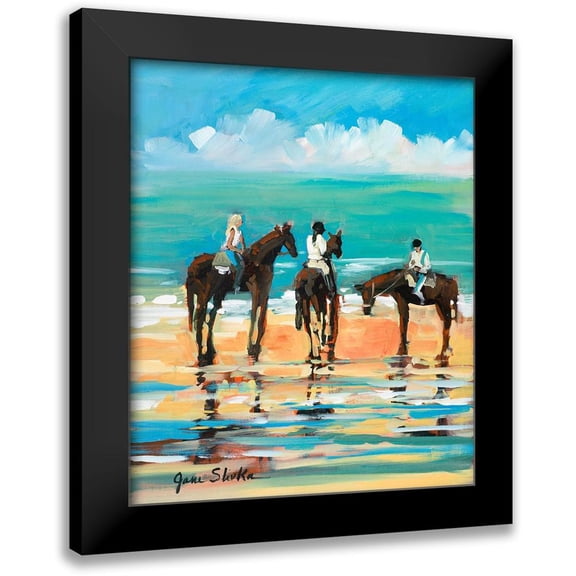 Slivka, Jane 12x14 Black Modern Framed Museum Art Print Titled - Horses on the Beach