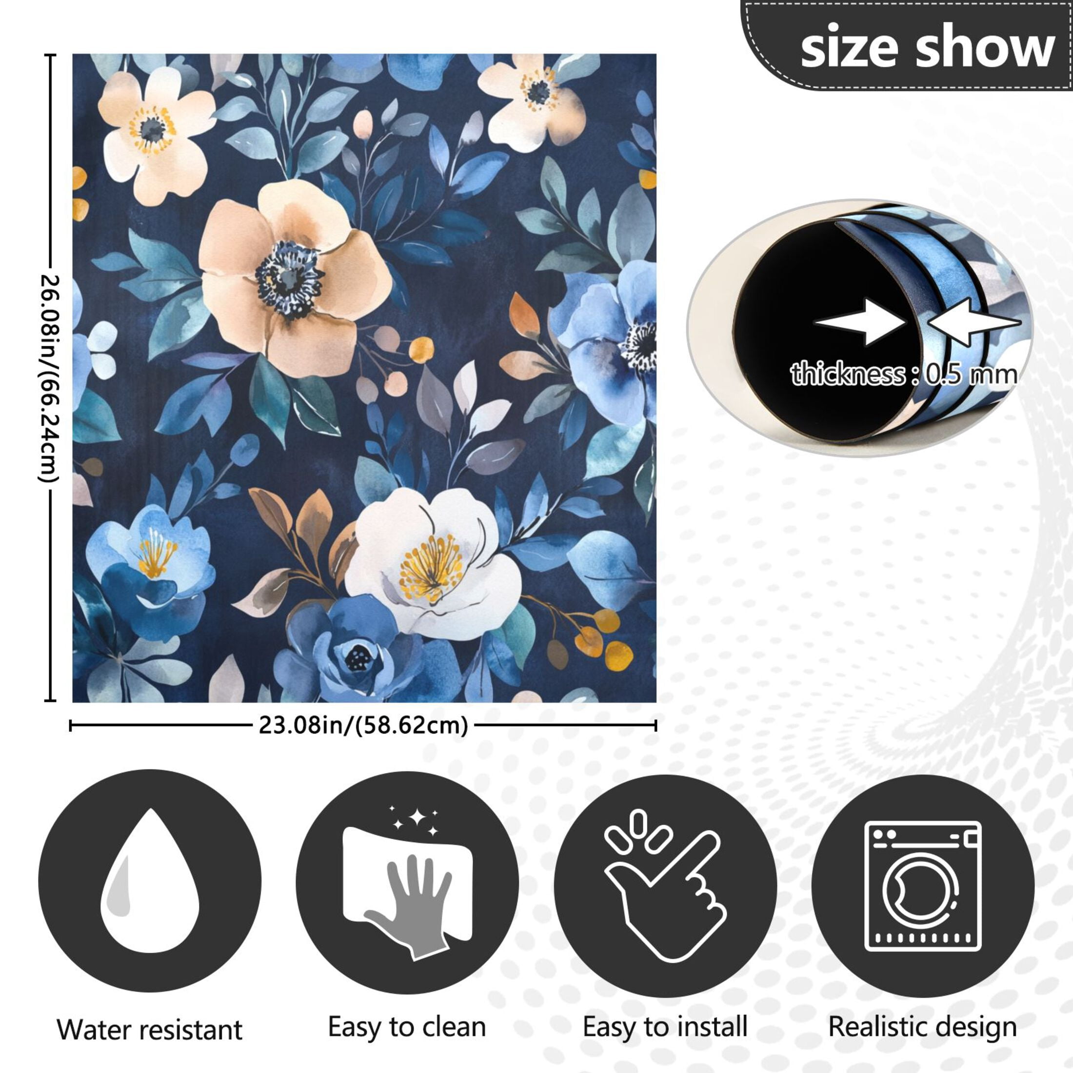 Dishwasher Magnetic Sticker 23x26 Inch Refrigerator Magnetic Sticker Washing Machine Magnetic Sticker Kitchen Panel Magnetic Sticker Home Decor Vibrant Navy Flowers