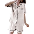 thumbnail image 3 of SROBPTY Womens Pajamas Set Solid Short Sleeve Button Down Tops Shorts Sleepwear, 3 of 5
