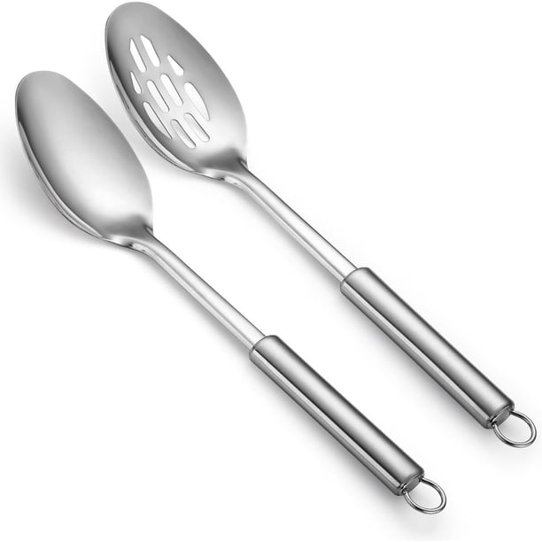 Xiao Hua Juego de 2 cucharas de cocina, colador sólido de cocina de acero inoxidable, juego de utensilios de cocina, mezcla, servicio, cuchara mezcladora, regalos para el hogar y el restaurante